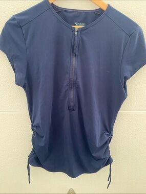Carve Designs Navy Short-Sleeve Zip-Front Tee with Side Drawstrings